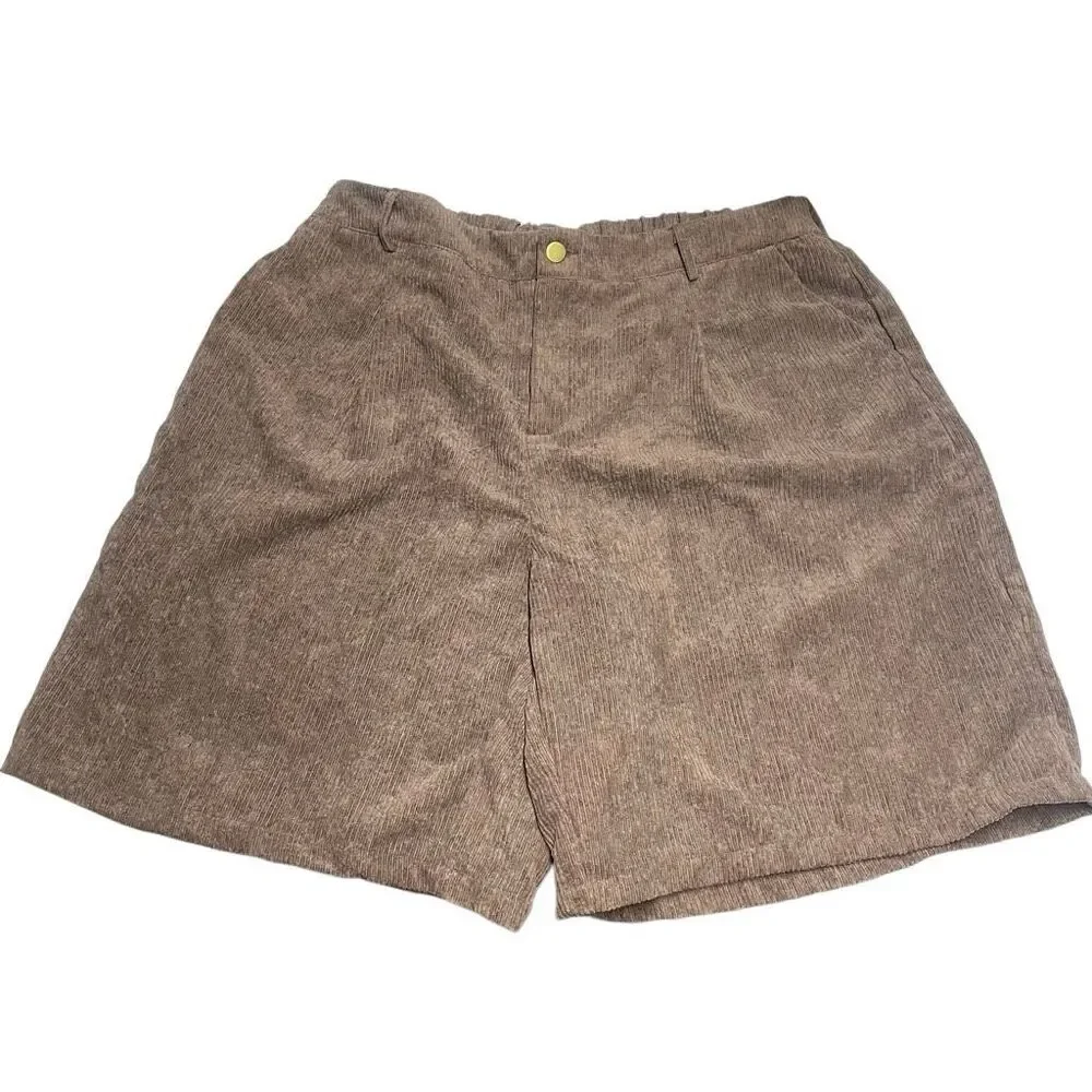 Brown Corduroy Wide Leg Bermuda Shorts N0590